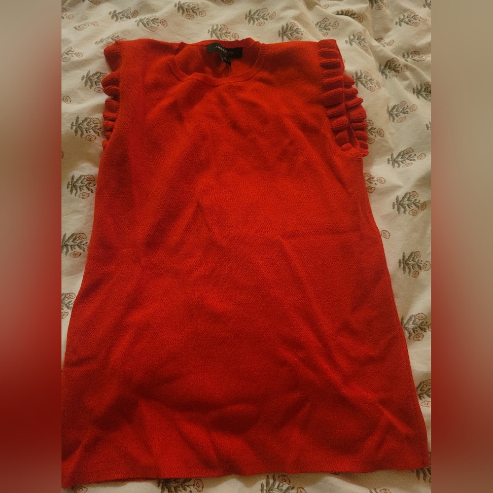 Ann Taylor Vibrant Red Orange Ruffle Shell - Picture 2 of 3